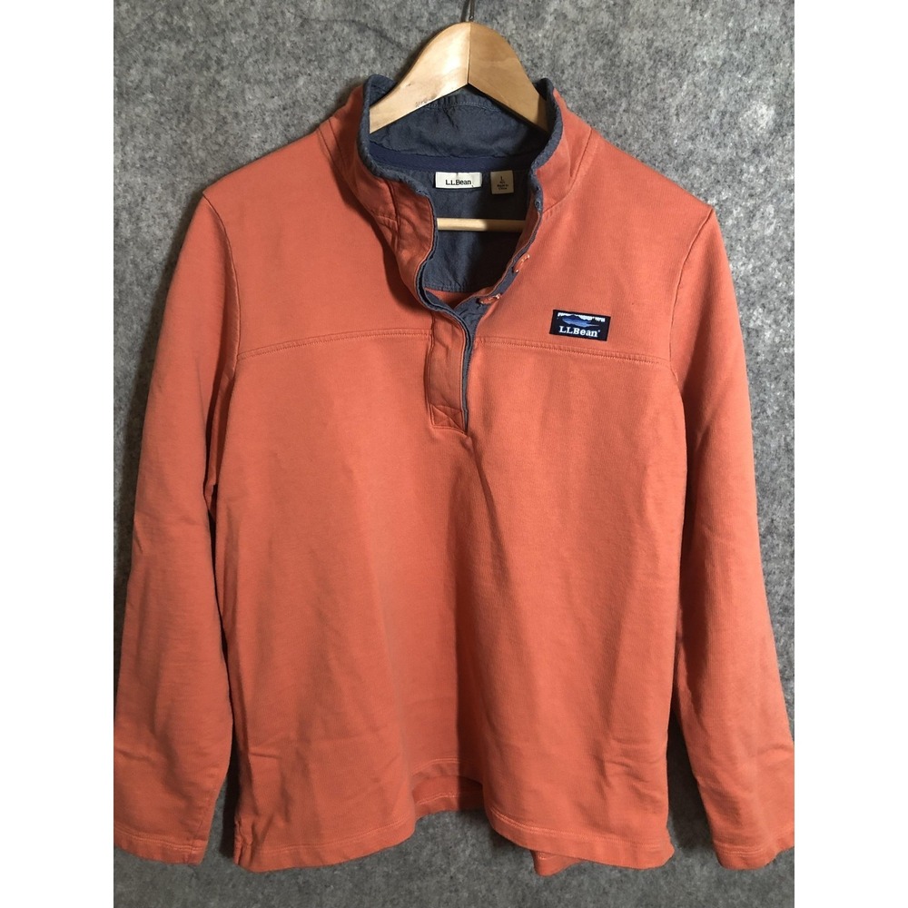L.L.Bean Sweatshirt Womens Large Orange Snap Mock Neck Pullover Logo Ruby
